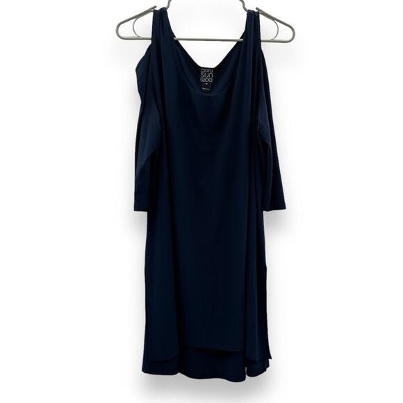 Clara Sun Woo Navy Blue Scoop Neck Cold Shoulder Tunic Top Sz 1X - Picture 1 of 9